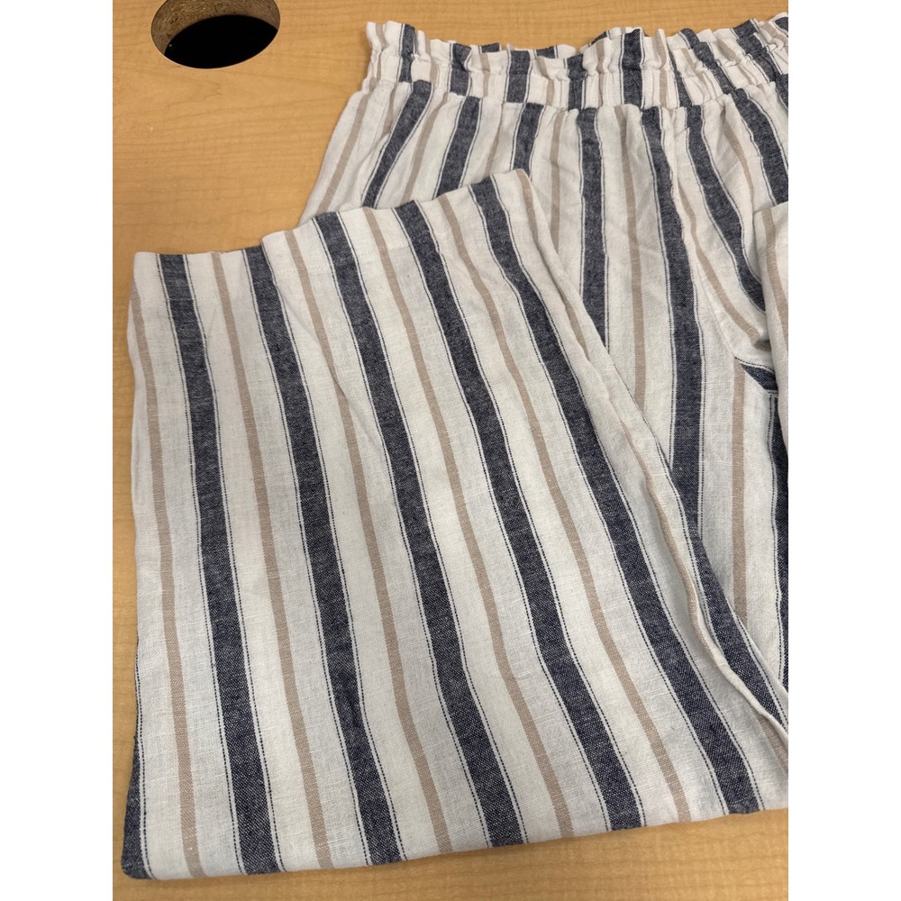 Laundry by Shelli Segal Striped Los Angeles Wide Leg Pants Blue Tan White Large